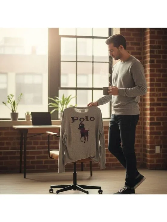 Men’s Polo Ralph Lauren Grey Crewneck Sweater – Modern Fit - Picture 2 of 6